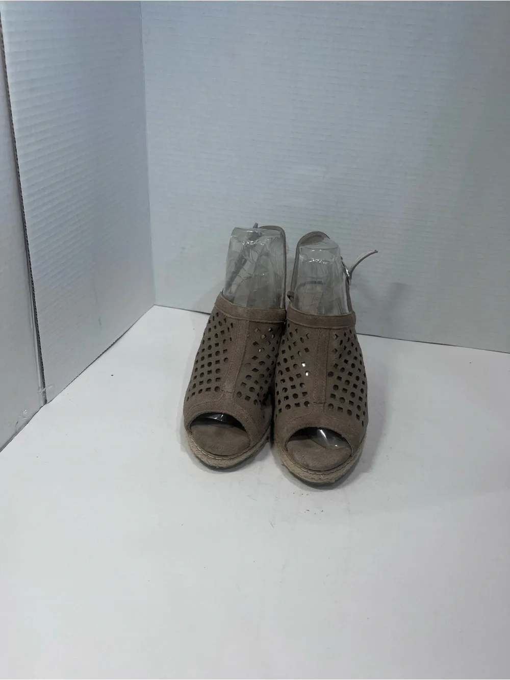 Women’s Taupe Perforated Espadrille Wedge Sandals